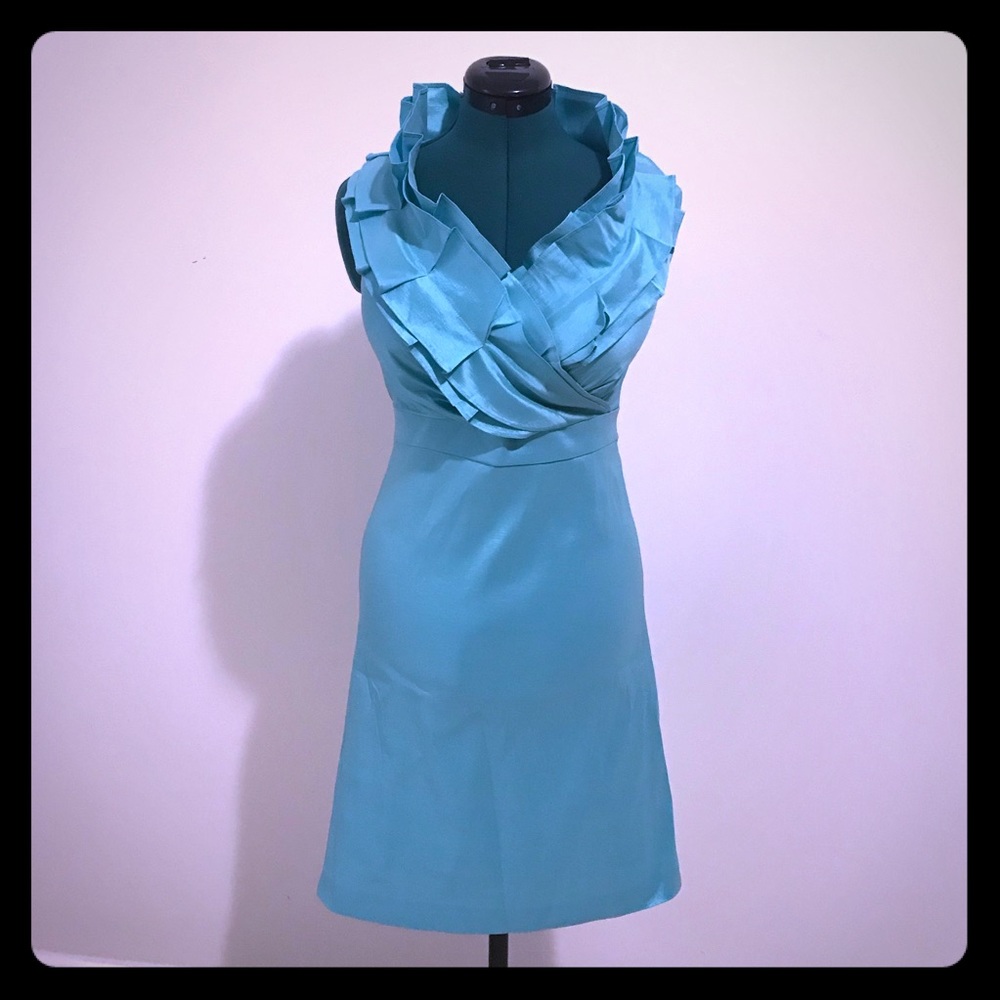 NWOT Teal Ruffle Collar Sleeveless Dress, Size 4
